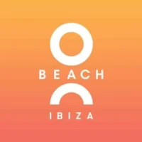 O Beach Ibiza logo in white on an orange to pink gradient background