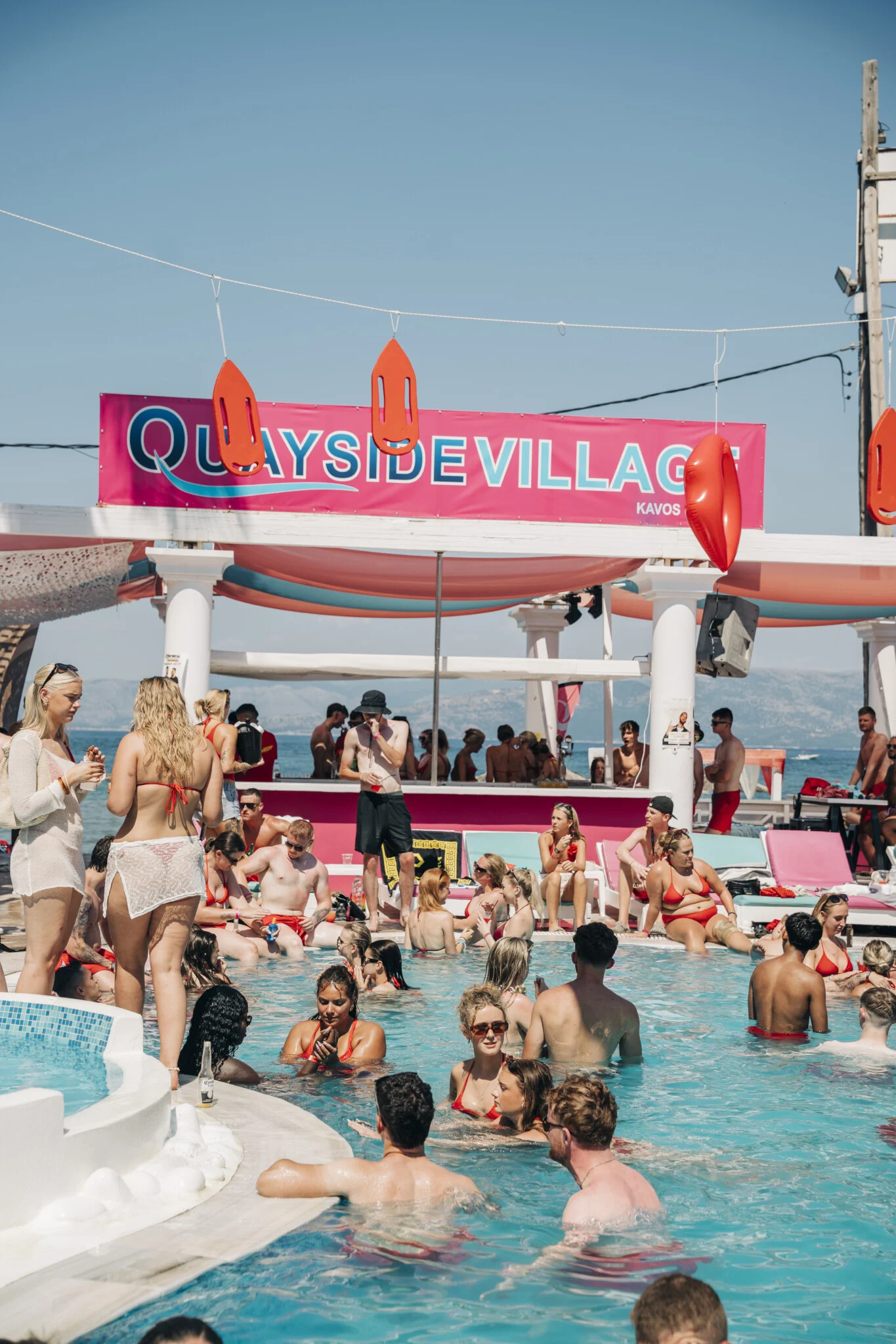 Packed pool at Baywatch Pool Party in Kavos as sun, tunes and ice-cold drinks set the scene for a huge daytime session by the water