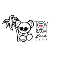 Toy Room Beach Club Malta logo featuring a teddy bear in sunglasses beside a palm tree with cherry icon branding on a light background.