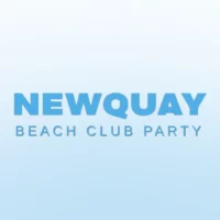 Newquay Beach Club Party logo in blue text on a pale blue background for the Kavos event